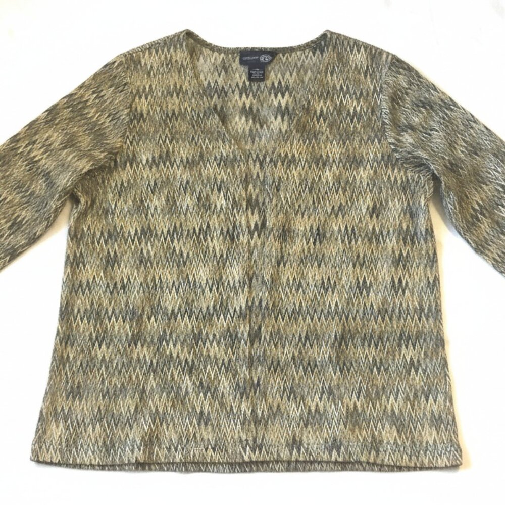 Venezia Jeans Open-Front Cardigan-Style Top 14/16 Green Chevron Lightweight